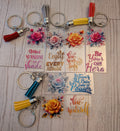 Rose skinny rectangle acrylic keychain with tassel