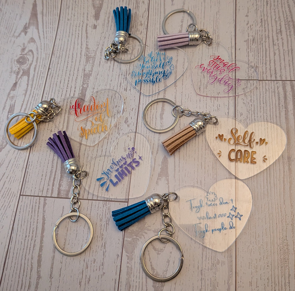 Mental health acrylic keychain with suede tassel