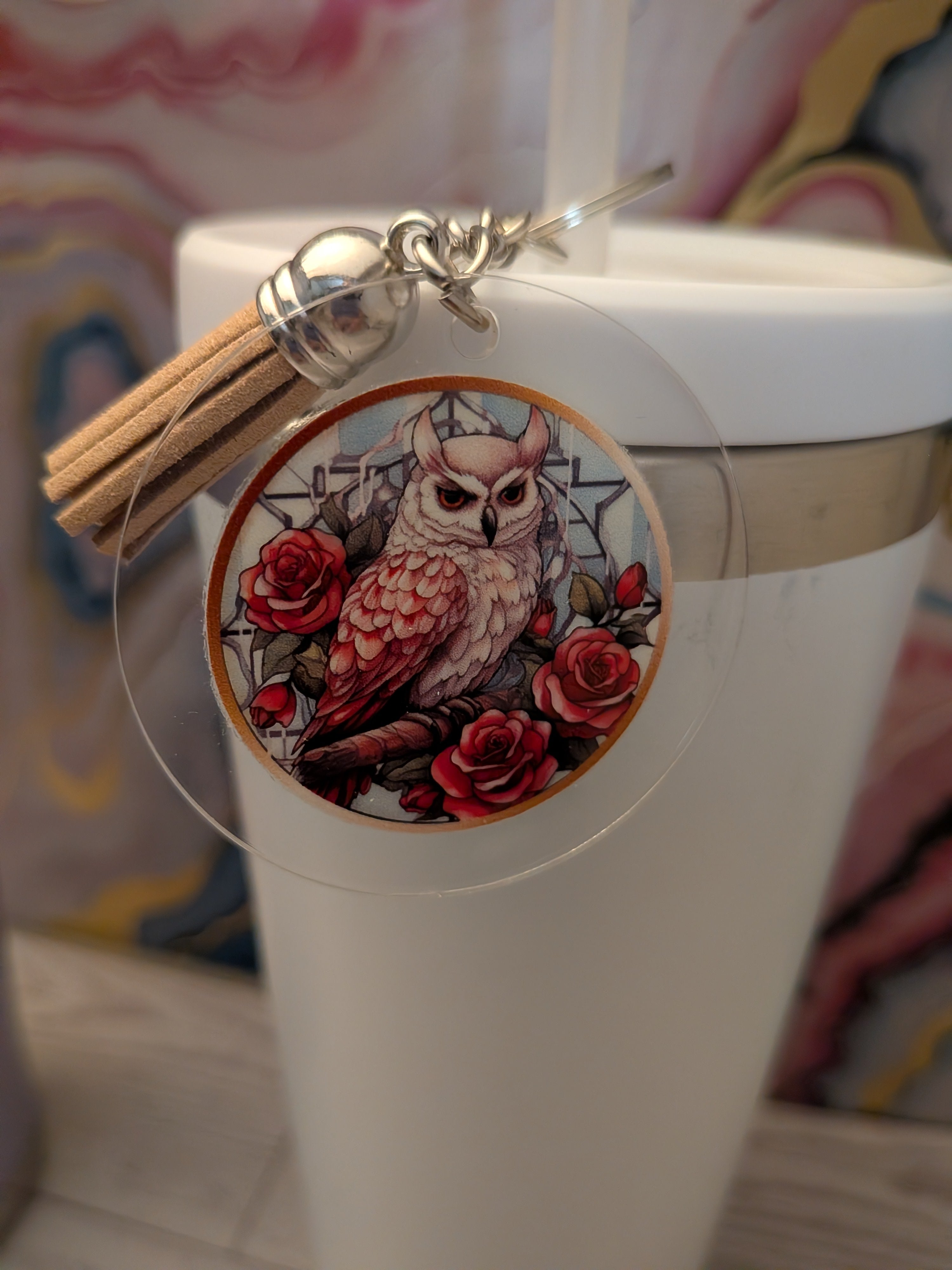 Goth stained glass acrylic keychain with suede tassel