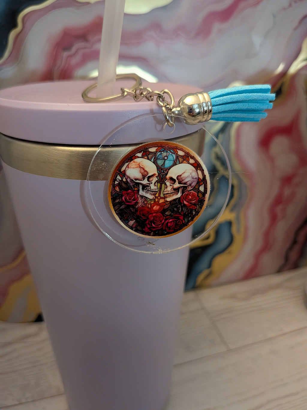 Goth stained glass acrylic keychain with suede tassel