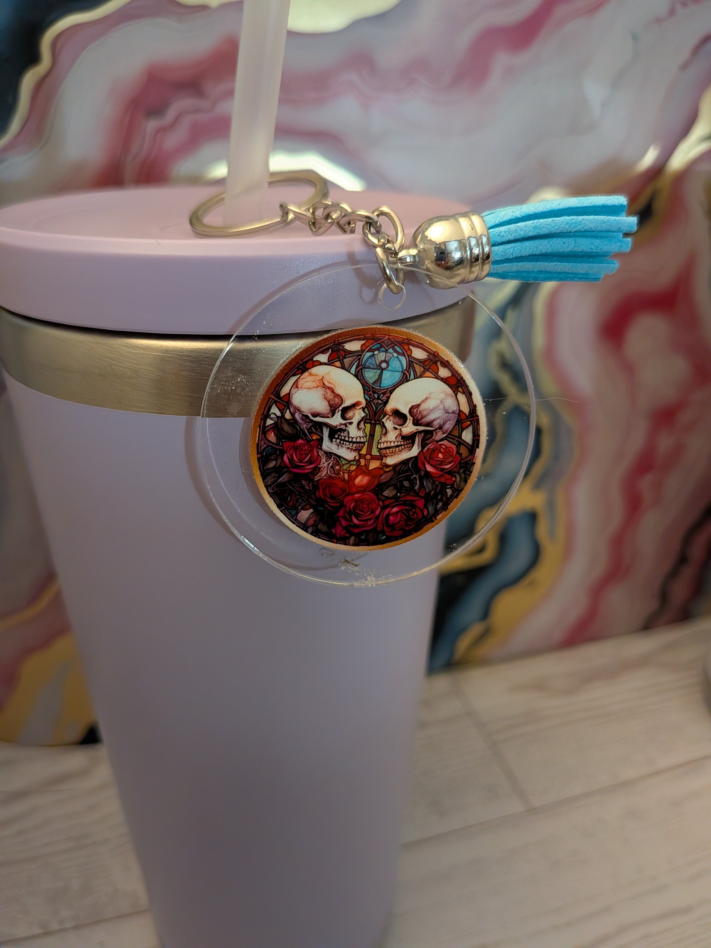 Goth stained glass acrylic keychain with suede tassel