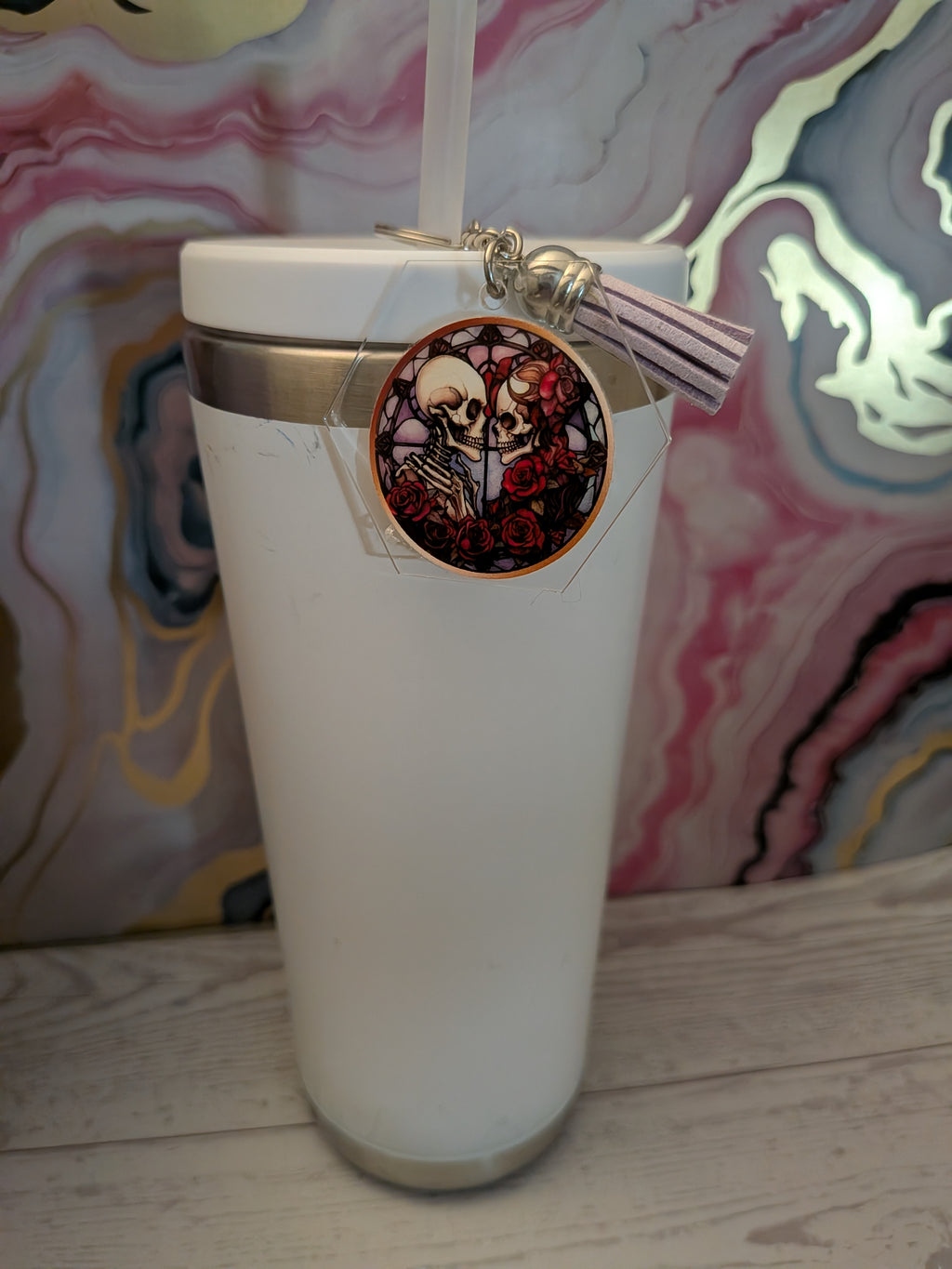 Goth stained glass acrylic keychain with suede tassel