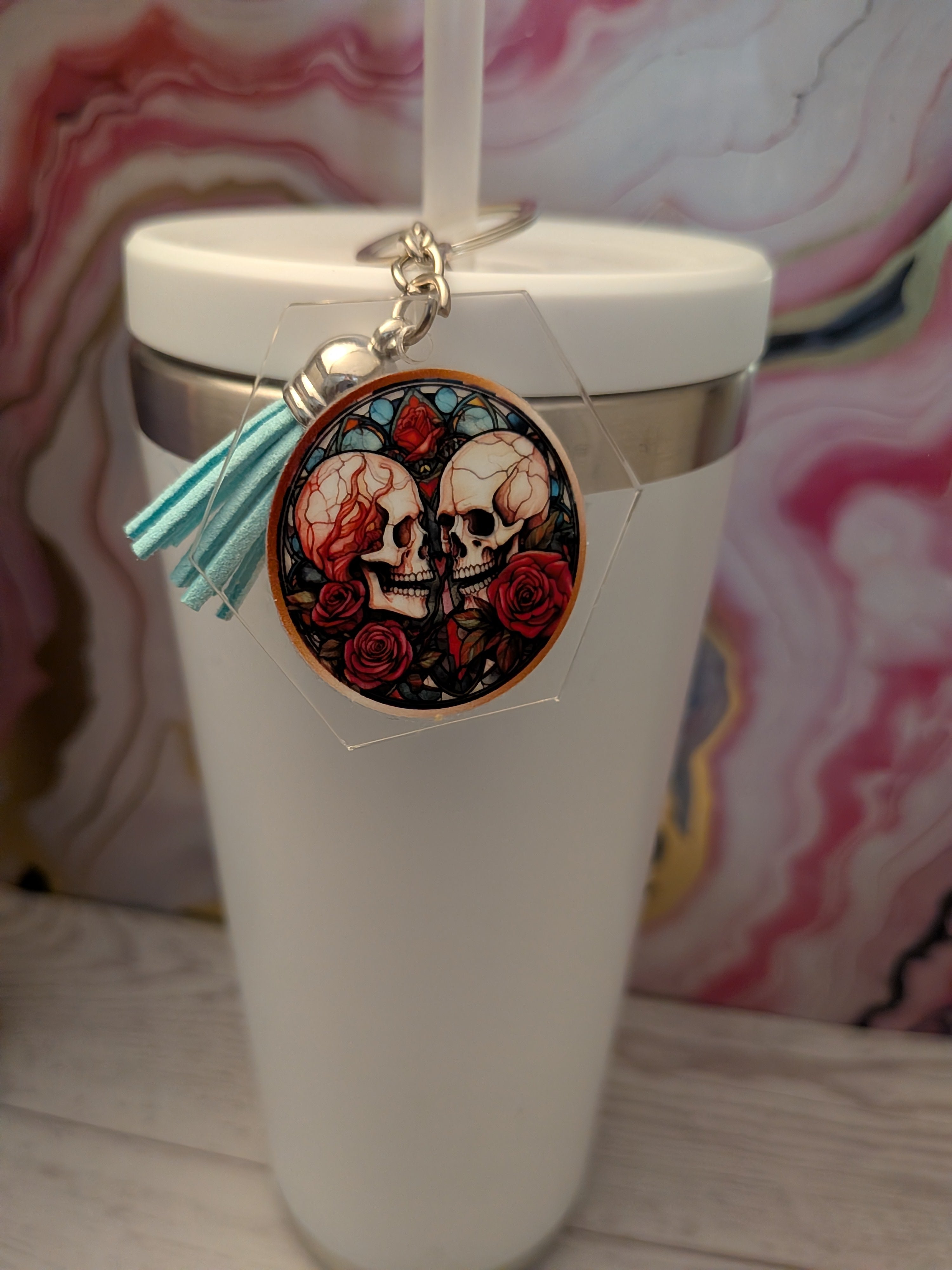 Goth stained glass acrylic keychain with suede tassel