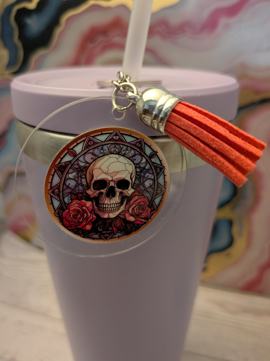 Goth stained glass acrylic keychain with suede tassel