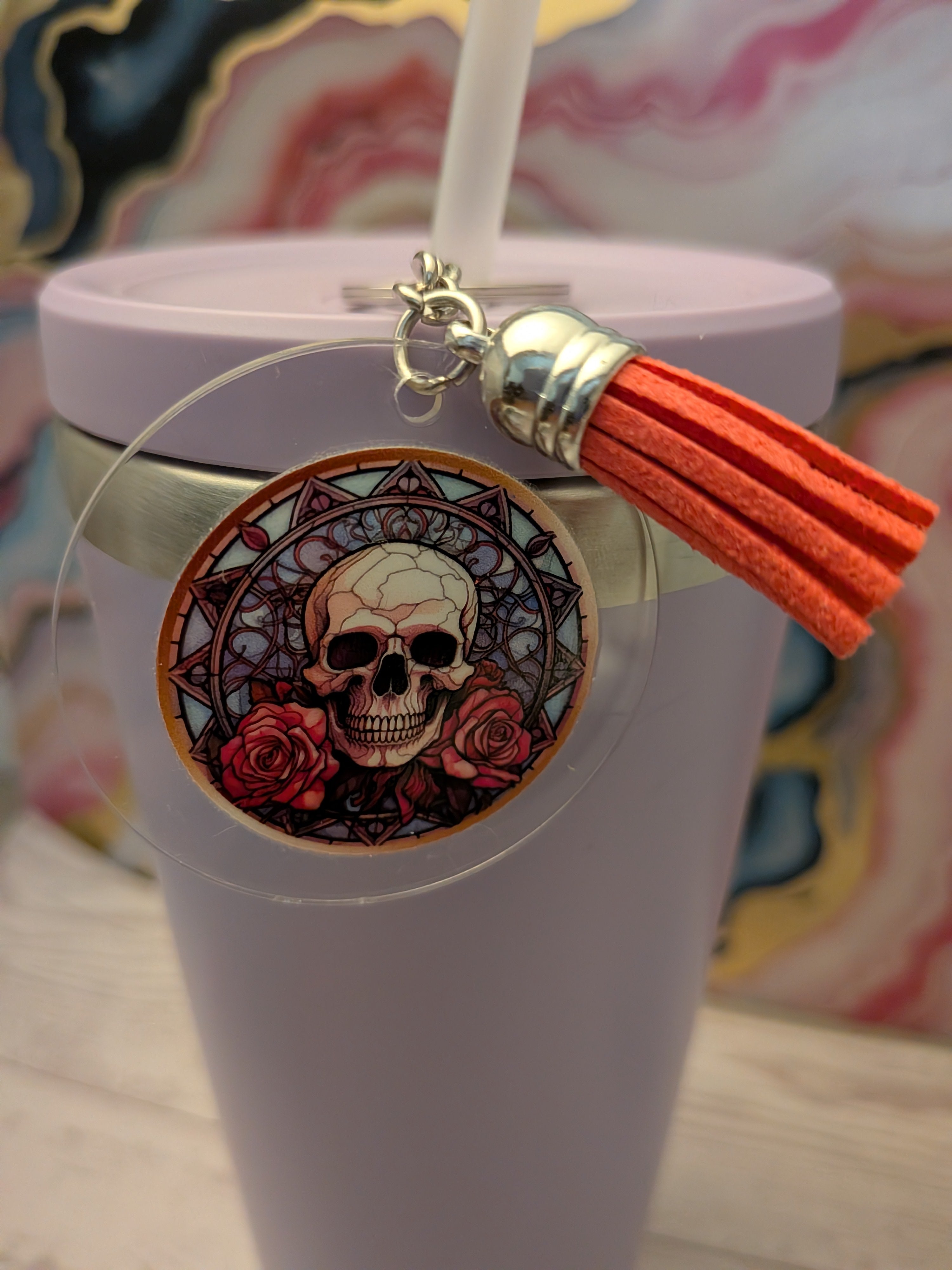 Goth stained glass acrylic keychain with suede tassel