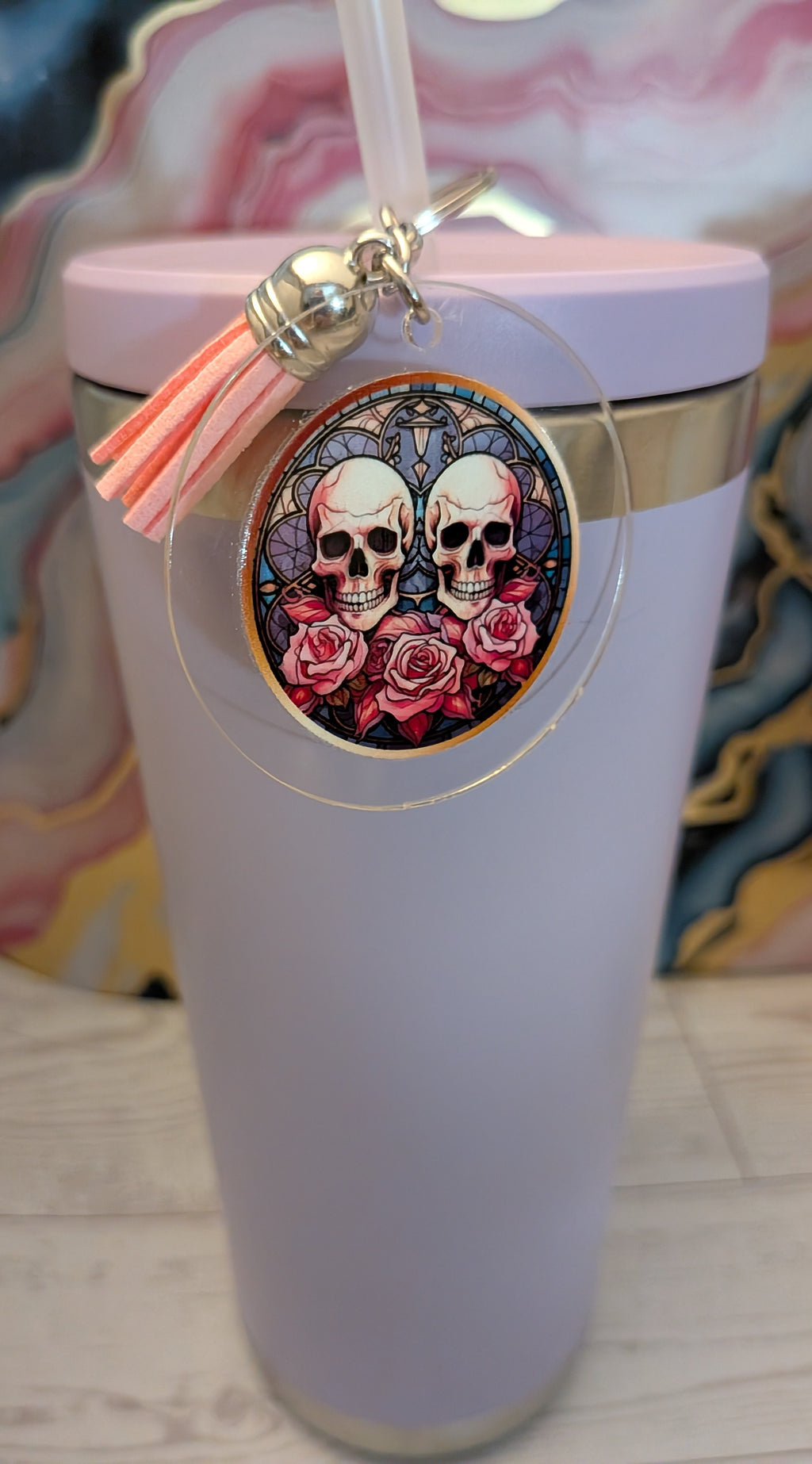 Goth stained glass acrylic keychain with suede tassel