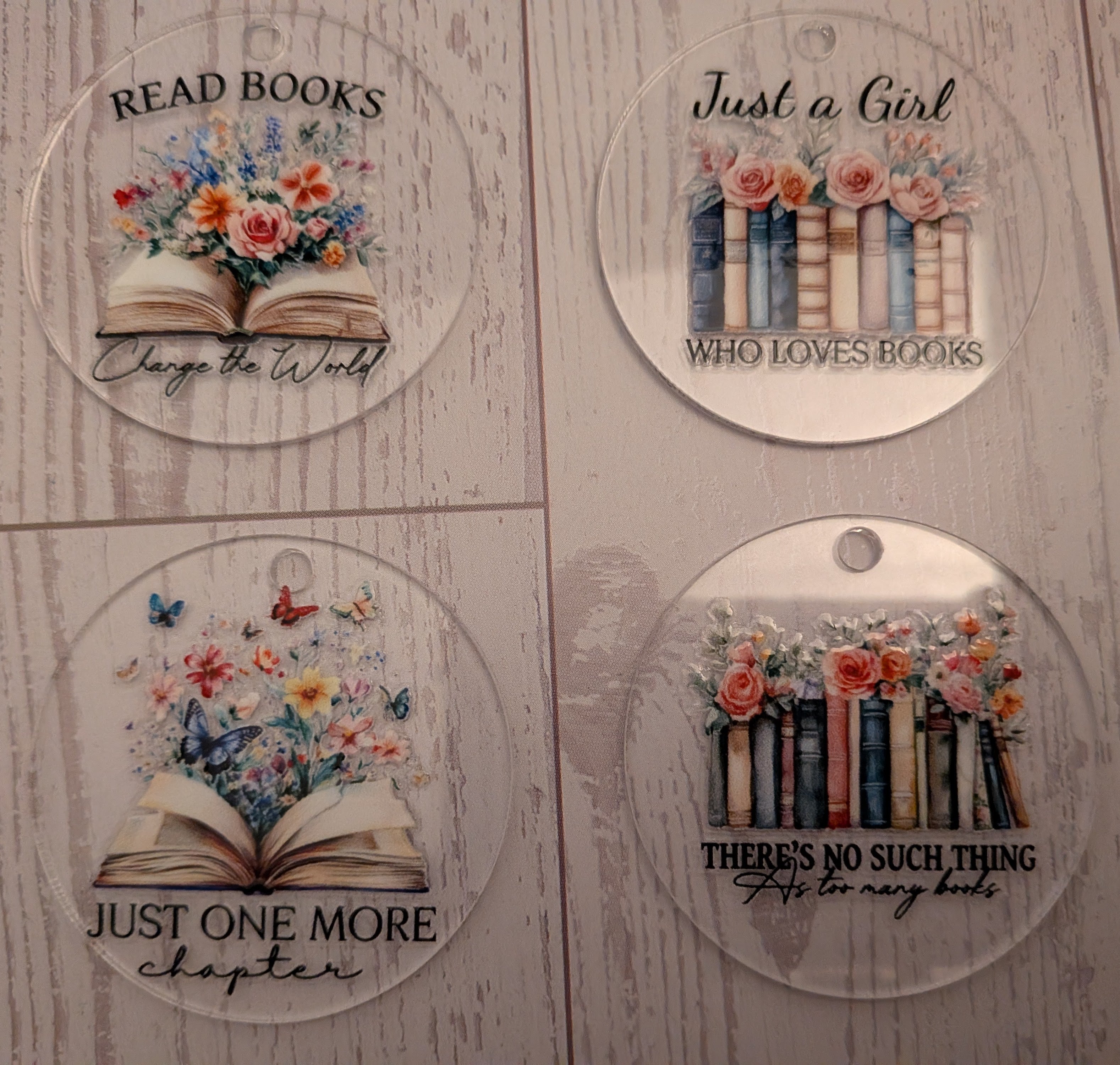 Book Lovers' round acrylic keychains