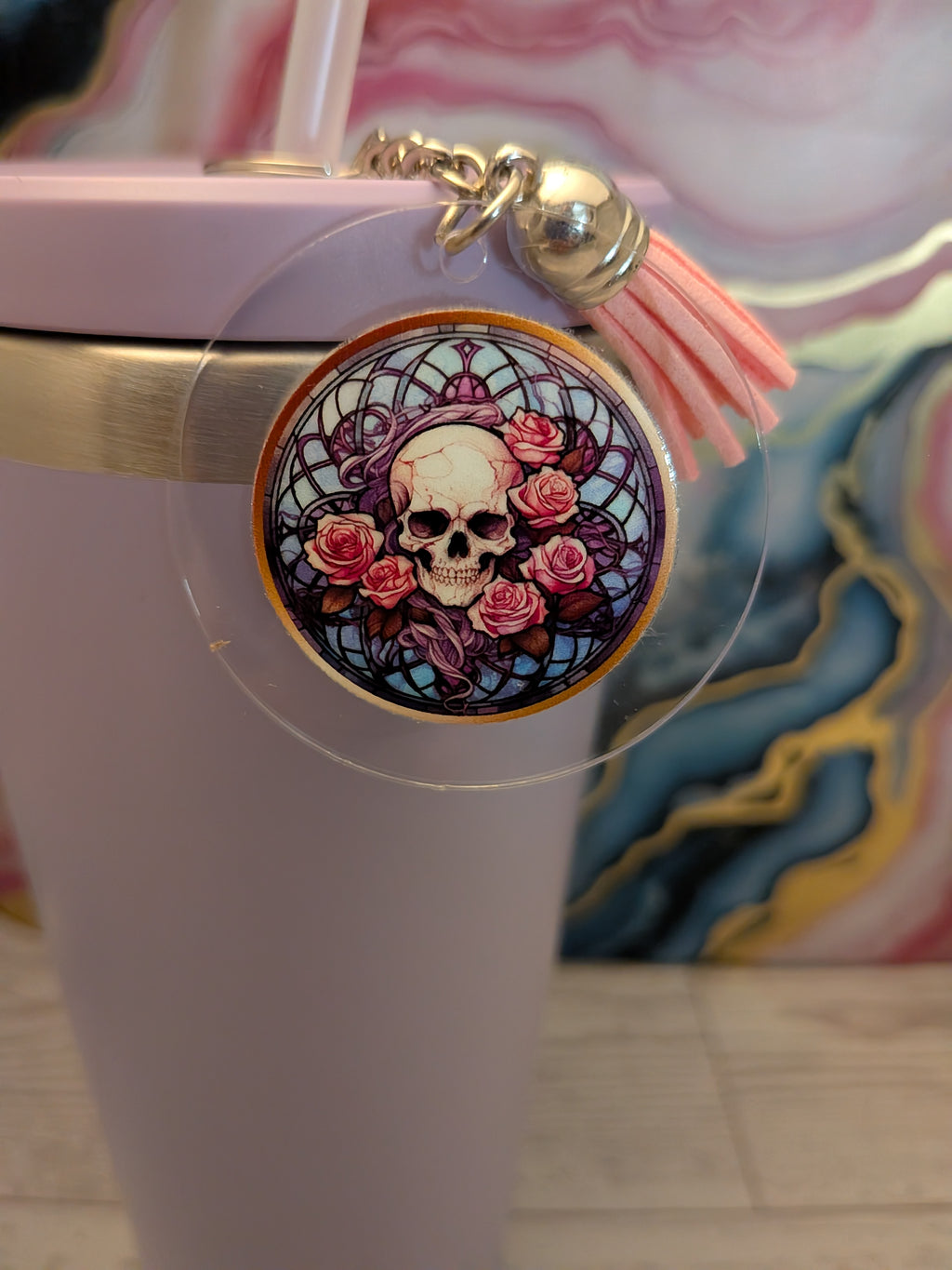 Goth stained glass acrylic keychain with suede tassel