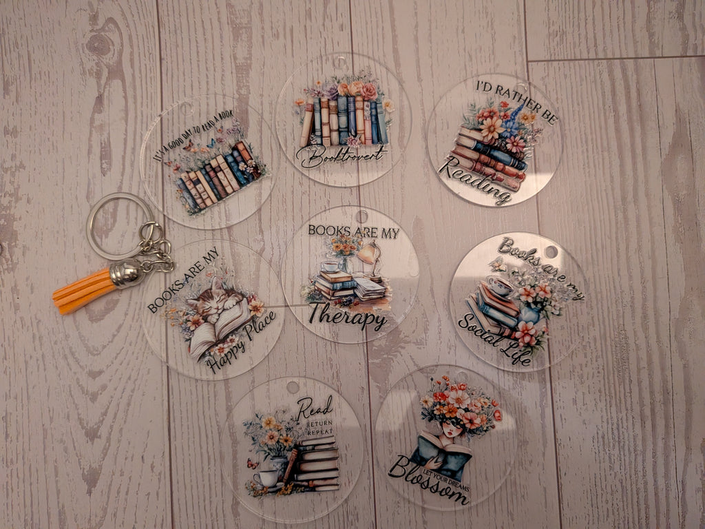 Book Lovers' round acrylic keychains